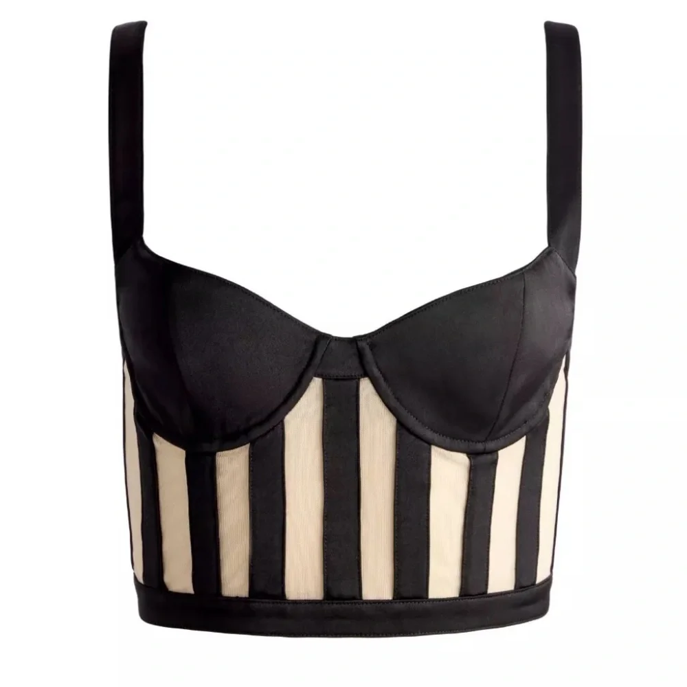 Alice + Olivia Helene Striped Bustier Top in Black/Almond - Picture 4 of 9